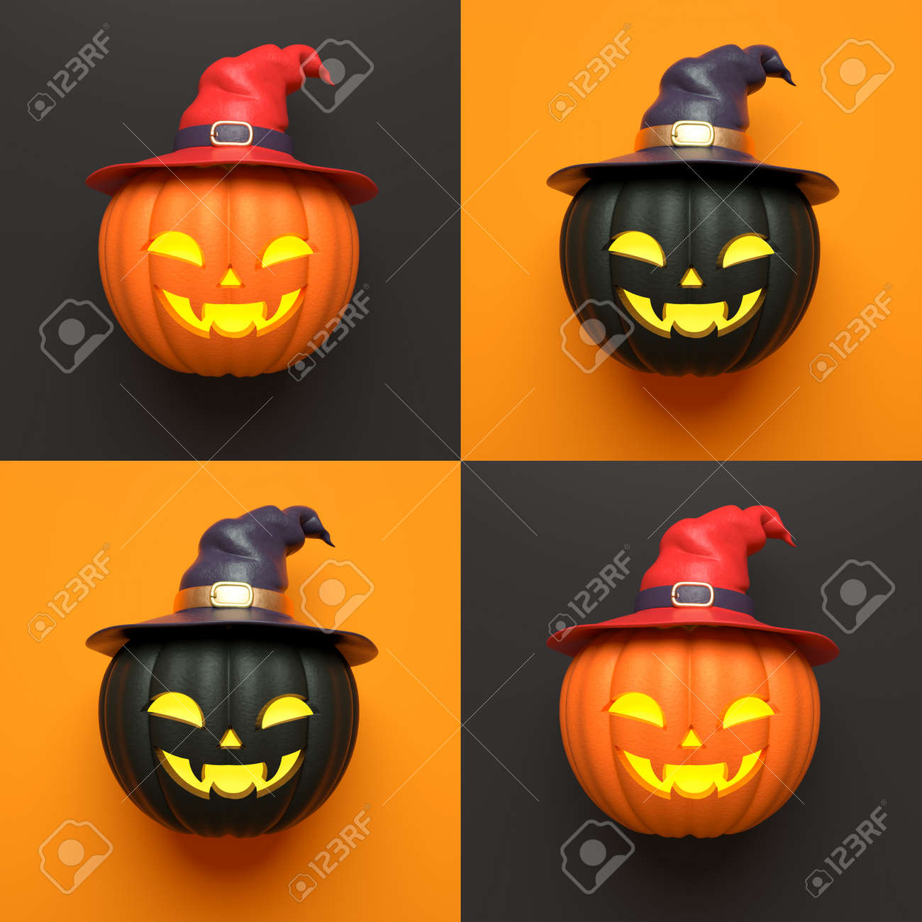 変な顔と魔女の帽子を持つジャック・オ・ランタンのカボチャの