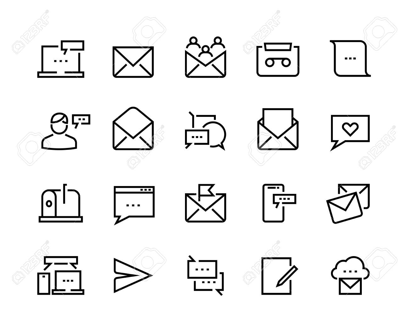Message Line Icons. Email And Text Communication, Phone Message And Online  Notification. Vector Mobile Conversation Icon Set For Receive Newsletter Or  Mail Messaging Royalty Free SVG, Cliparts, Vectors, and Stock Illustration.  Image, image size:1300x1063