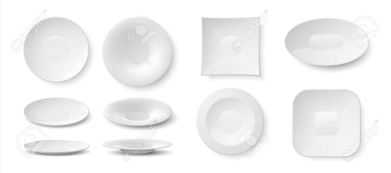 Download Realistic Plates White Empty 3d Dishes And Bowls Mockup Kitchen Royalty Free Cliparts Vectors And Stock Illustration Image 144958715
