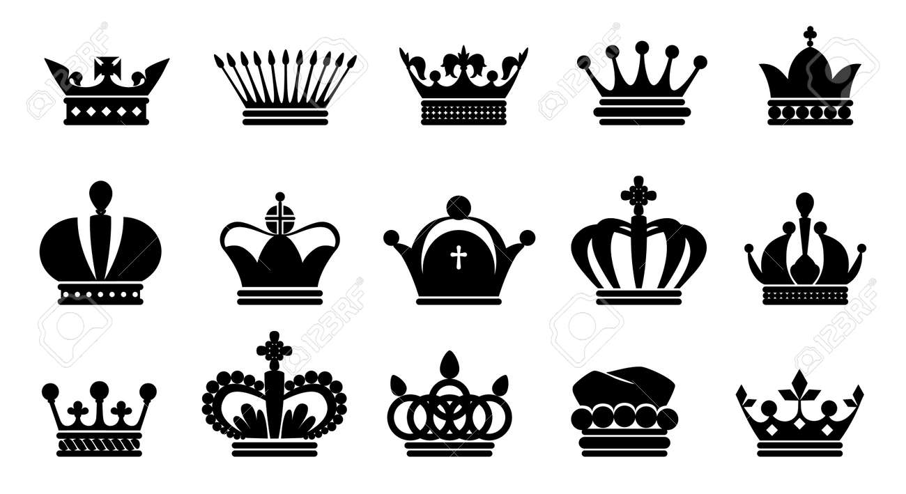 Crown Black Icons. Royal Princess Or Prince Symbol Silhouette, King And  Queen Monarch Logo Collection. Contour Medieval Imperial Headdresses.  Vector Elegance Coronation Headwear Set Royalty Free SVG, Cliparts,  Vectors, and Stock Illustration., image size:1300x709