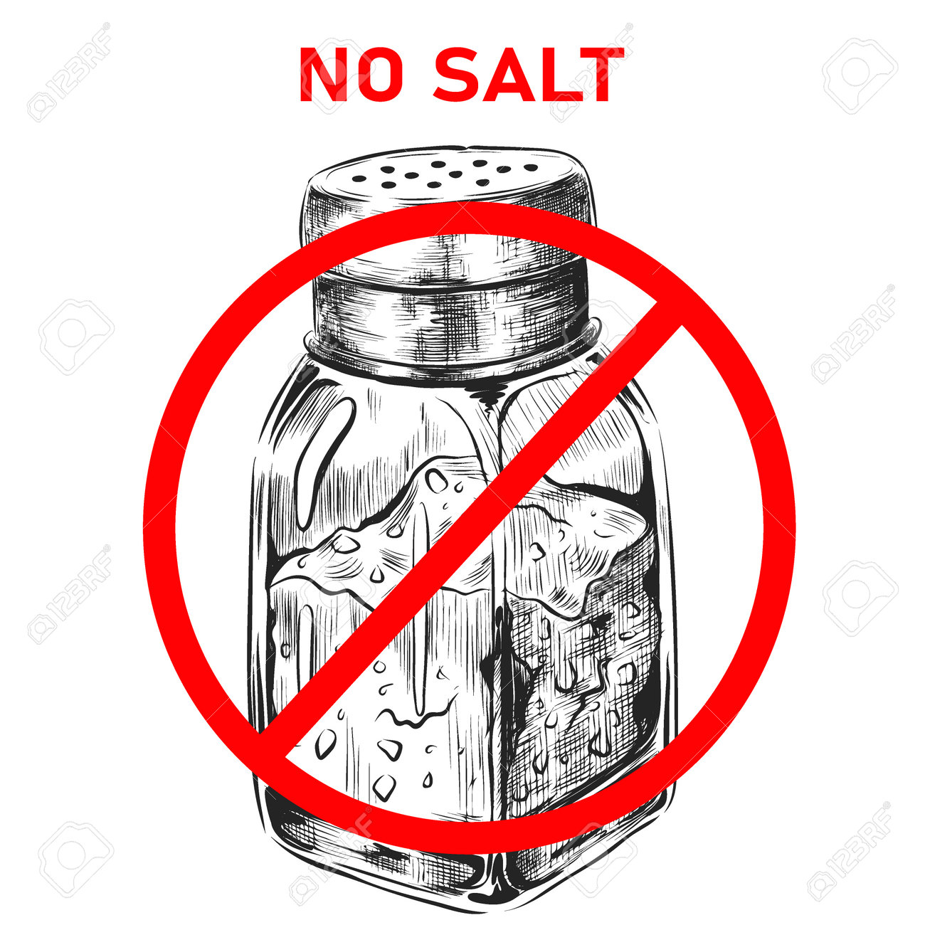 No Salt. Food Salting Prohibition Sign. Saltcellar Sketch. Glass Jar With Salty  Taste Seasoning. Forbiddance Circle Crossed Sign. Sodium Free. Spice Stop  Added. Vector Heathy Diet Sticker Royalty Free SVG, Cliparts, Vectors,