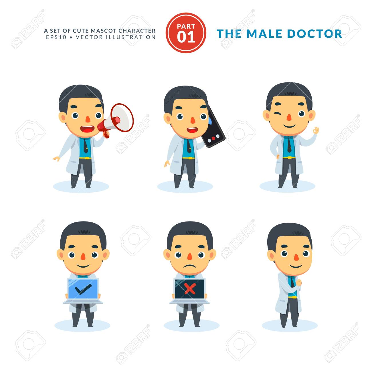 Vector set of cartoon images of Male Doctor. First Set. Isolated Vector Illustration - 149747061 Vector set of cartoon images of Male Doctor. First Set. Isolated Vector Illustration - 149747061