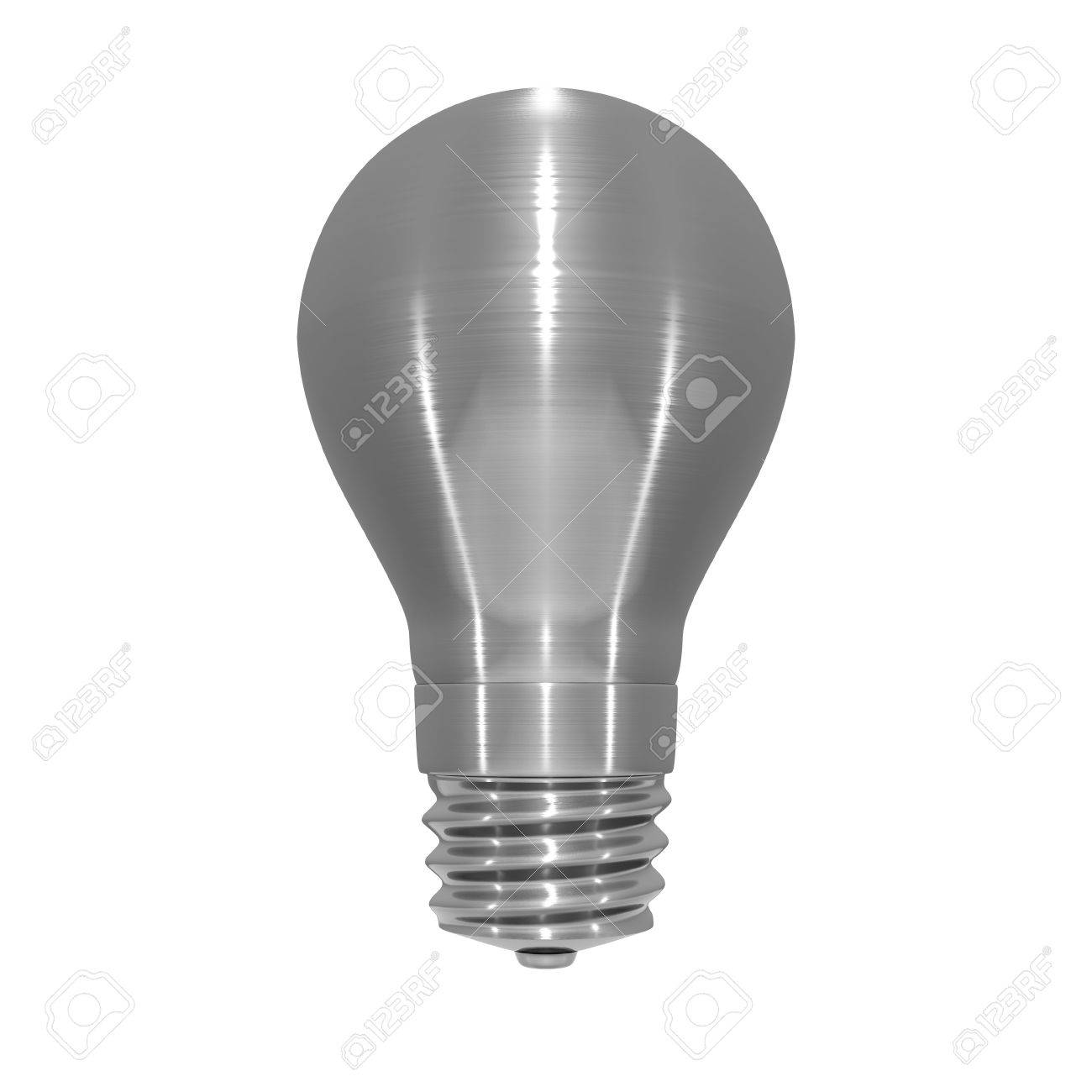 3D illustration of metallic, brushed steel effect light bulb on white background - 5875874 3D illustration of metallic, brushed steel effect light bulb on white background - 5875874