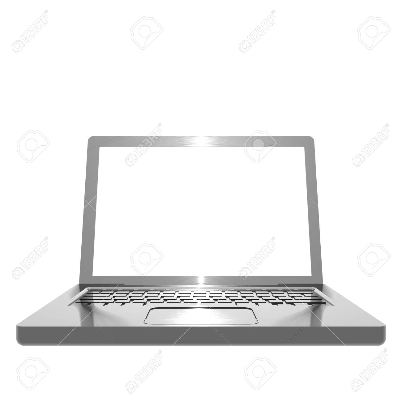 3D illustration of metallic, brushed steel effect angled laptop on white background - 5875875 3D illustration of metallic, brushed steel effect angled laptop on white background - 5875875