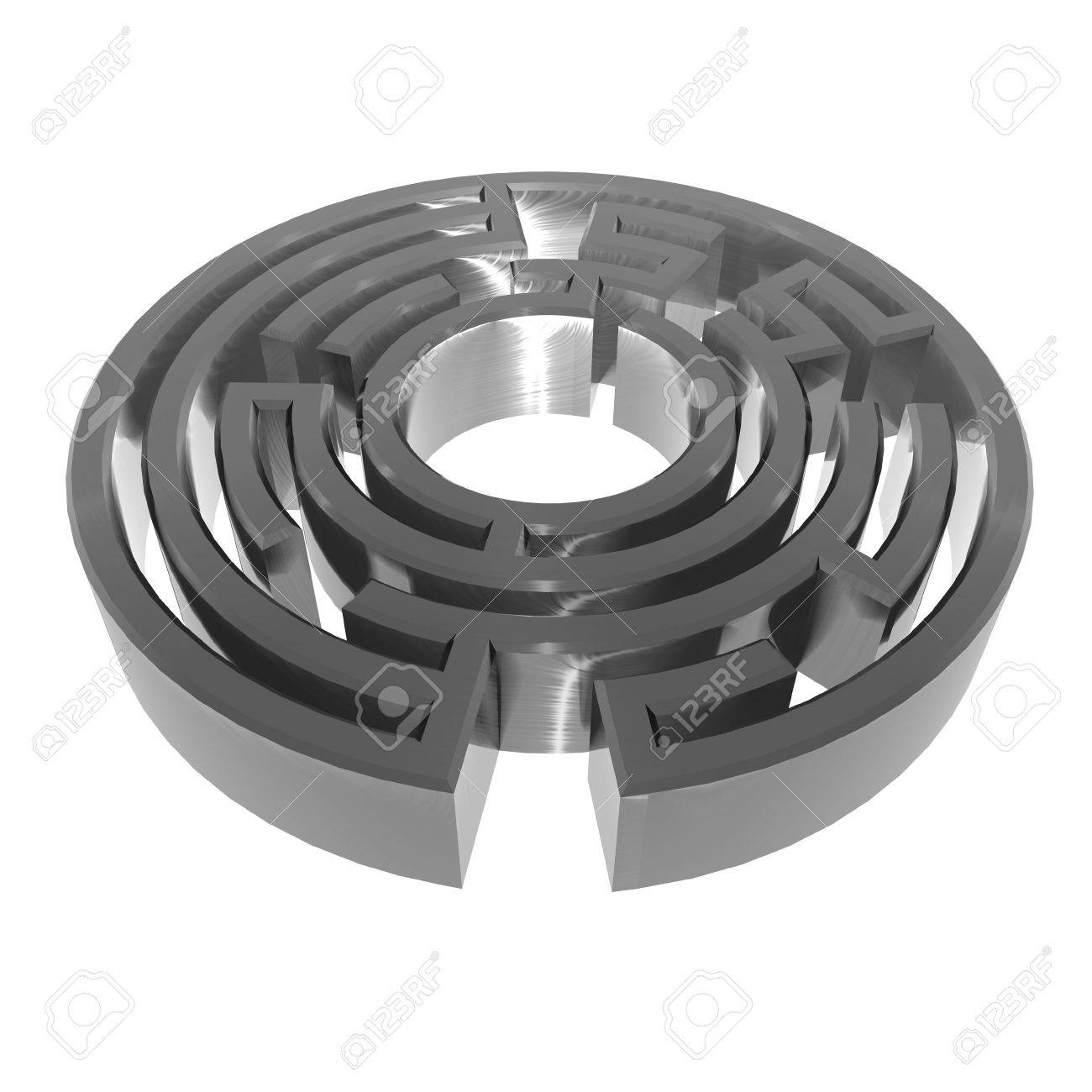 3D illustration of metallic, brushed steel effect maze on white background - 5875880 3D illustration of metallic, brushed steel effect maze on white background - 5875880