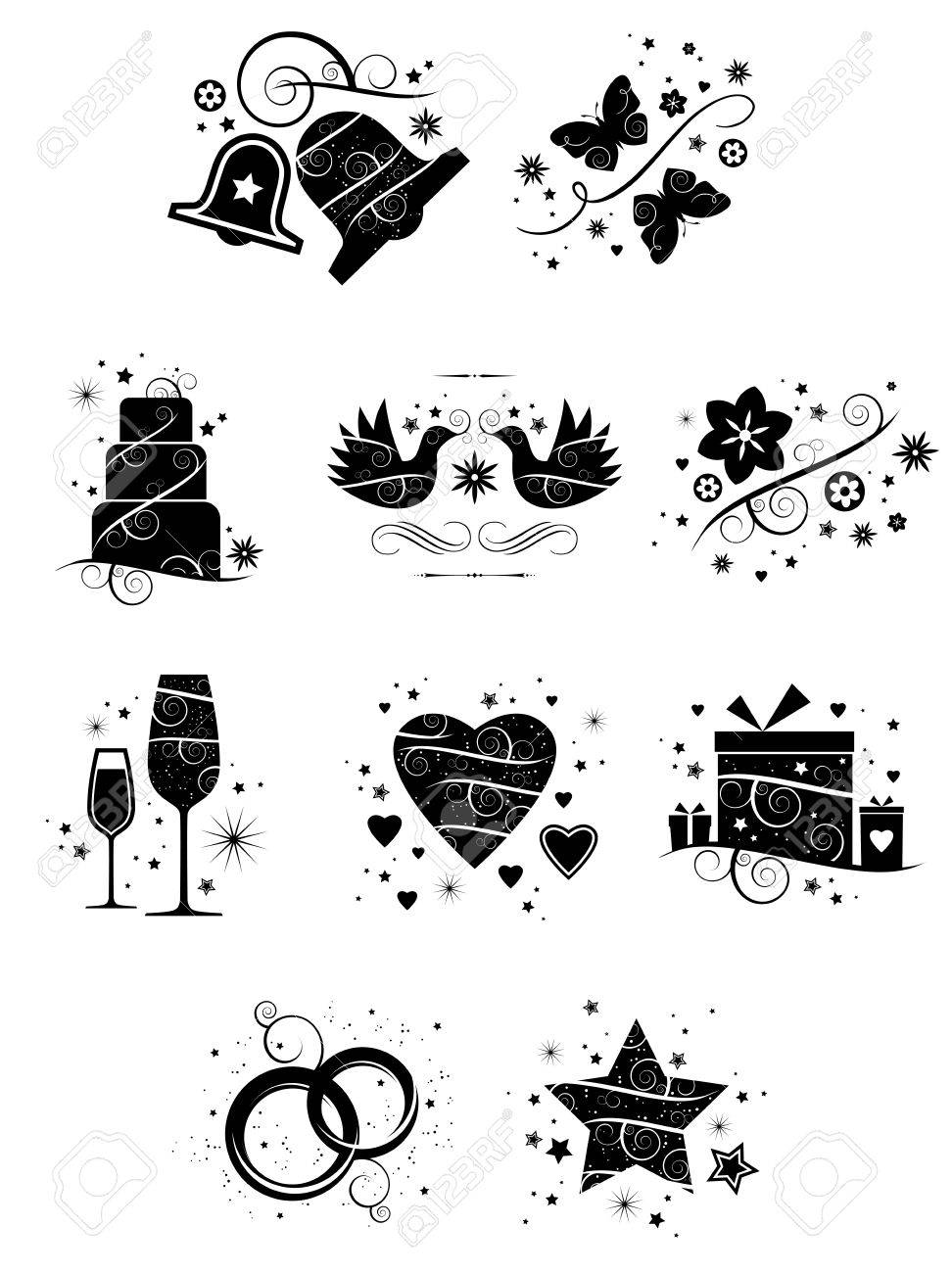 A set of ten beautifully crafted, ornate icons for wedding and romance applications - 27555390 A set of ten beautifully crafted, ornate icons for wedding and romance applications - 27555390