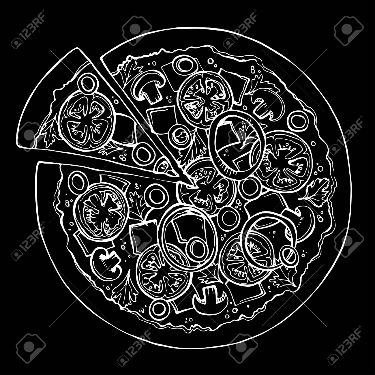 Dibujo Vectorial De Pizza. Dibujado A Mano Ilustración Blanca Sobre Fondo Negro. Comida Rápida. Ilustraciones Svg, Vectoriales, Clip Art Vectorizado Libre De Derechos. Image 89361831. Dibujo Vectorial De Pizza. Dibujado A Mano Ilustración Blanca Sobre Fondo Negro. Comida Rápida. Ilustraciones Svg, Vectoriales, Clip Art Vectorizado Libre De Derechos. Image 89361831.