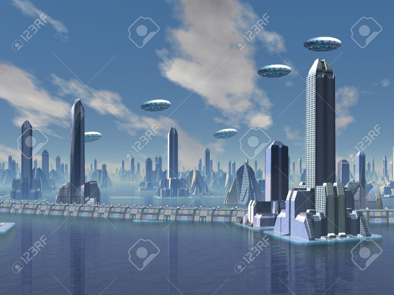 Ufo Over Futuristic Alien City Stock Photo Picture And Royalty Ufo Over Futuristic Alien City Stock Photo Picture And Royalty