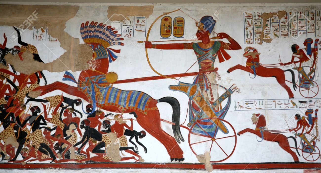 ロンドン、イギリス - 2009 年 7 月: 古代エジプトの壁画、二輪