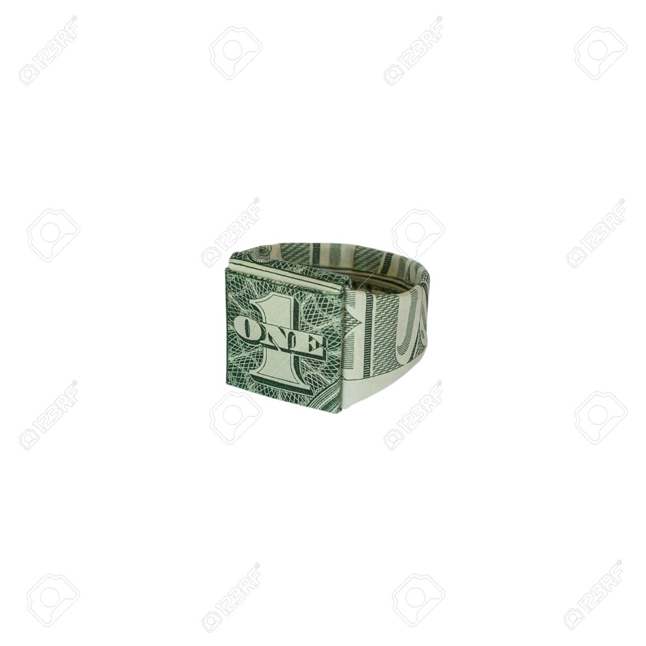 Money Origami Signet Ring Folded With Real One Dollar Bill Isolated - money origami signet ring folded with real one dollar bill isolated on white background standard