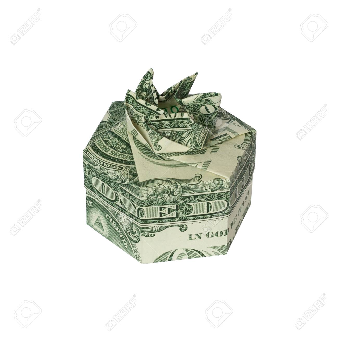 Money Origami Gift Box Folded With Real One Dollar Bill Isolated