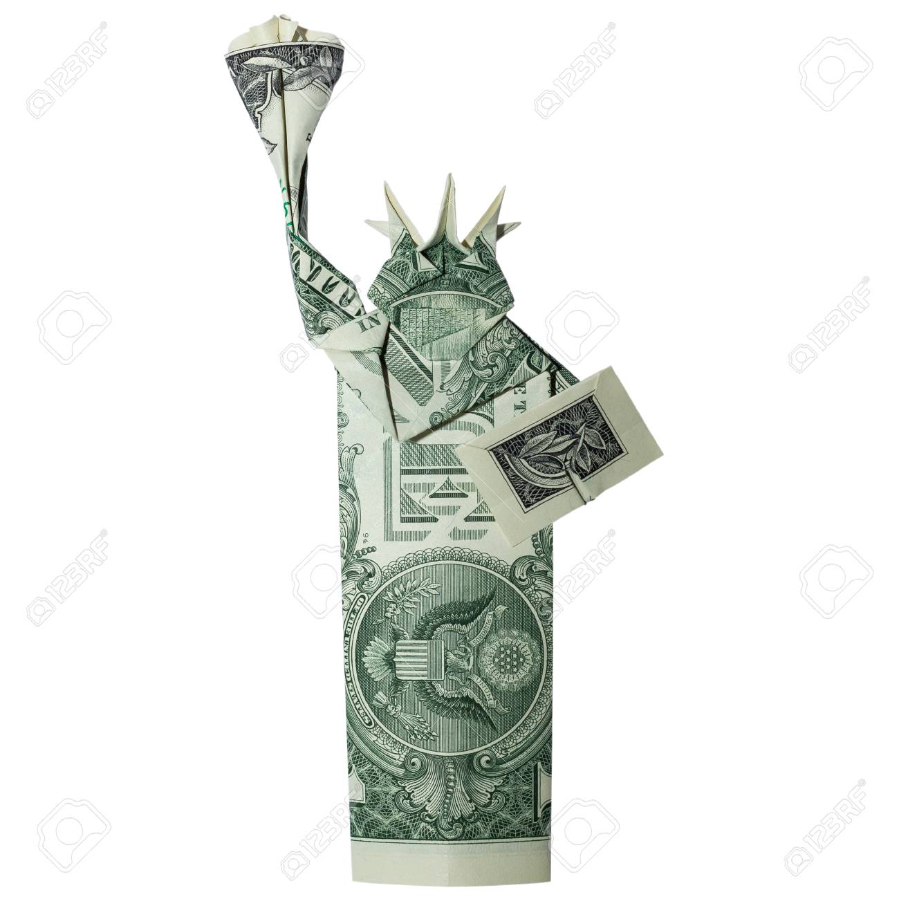 Money Origami Statue Of Liberty Folded With Real One Dollar Bill