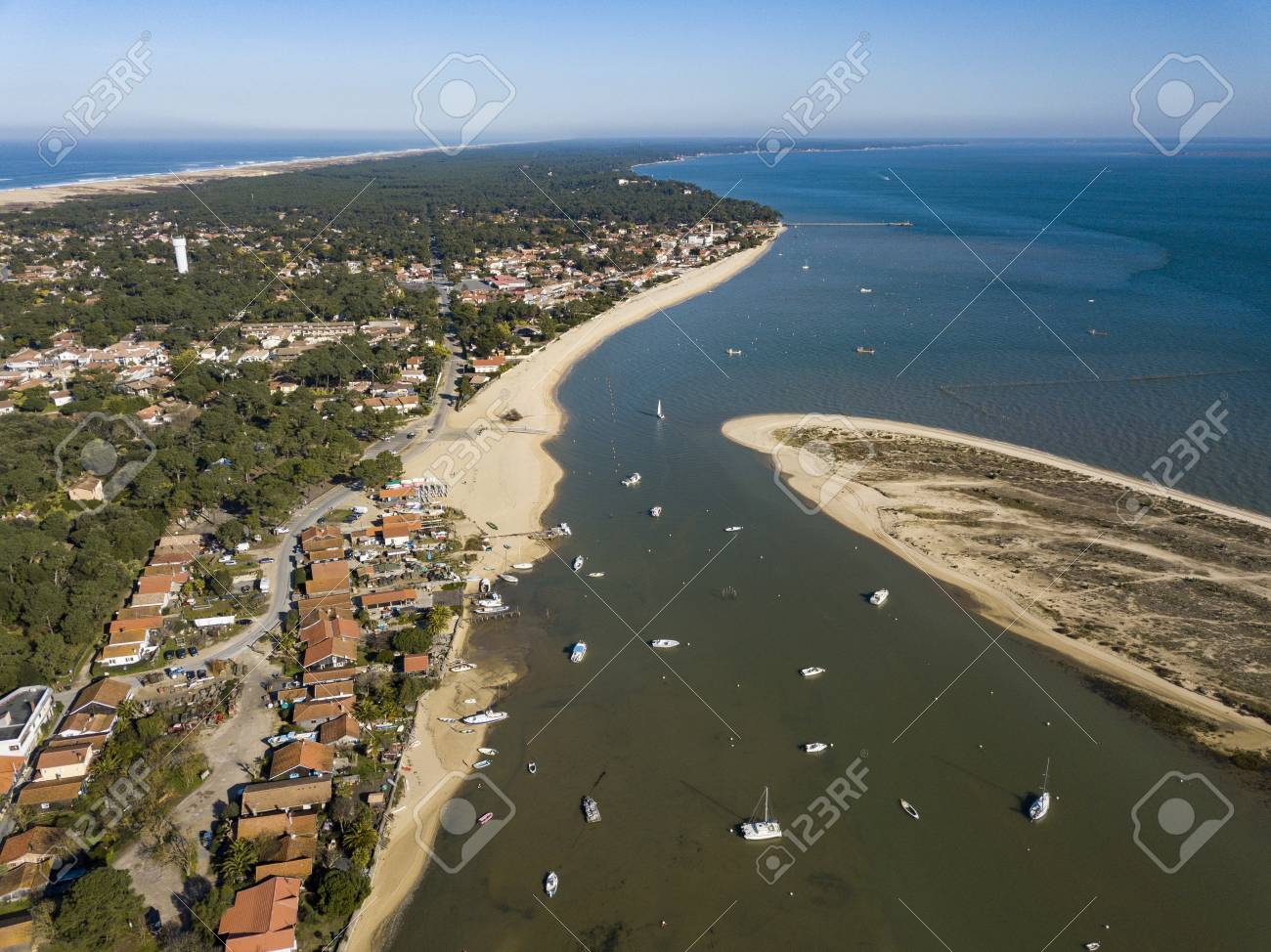 Aerial View Fishing Village And Mimbeau Beach Cap Ferret Arcachon Stock Photo Picture And Royalty Free Image Image