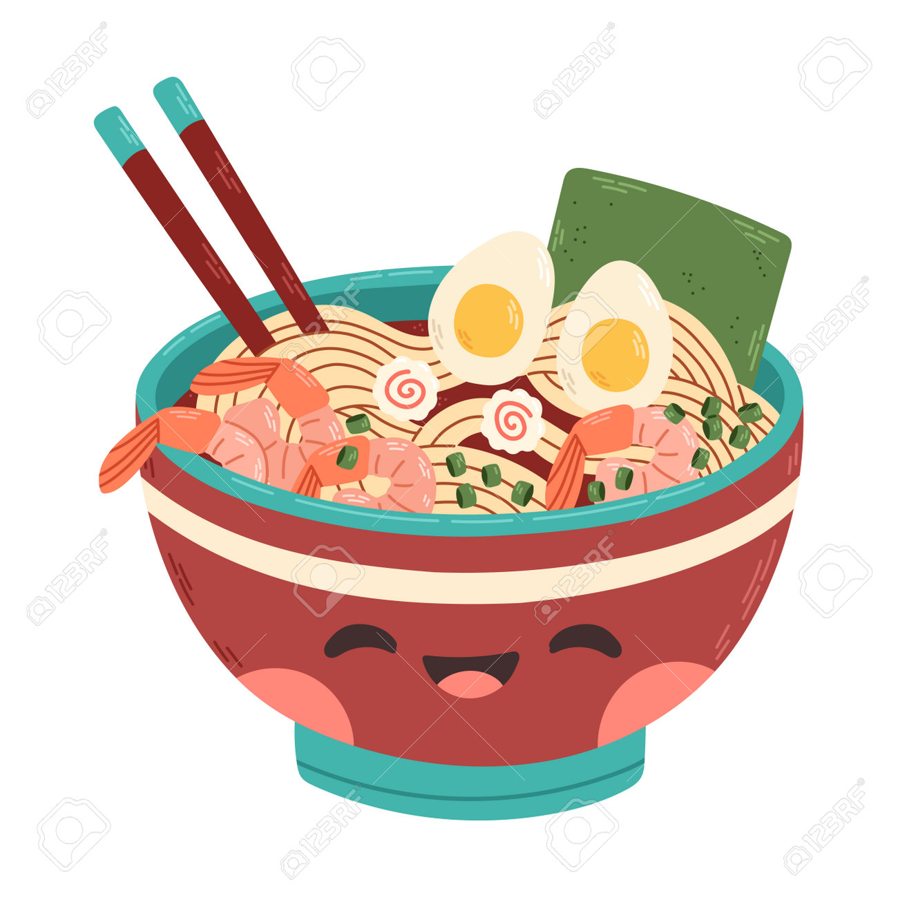 Cute Kawaii Ilustração Noodle Ramen Desenho Desenho Animado