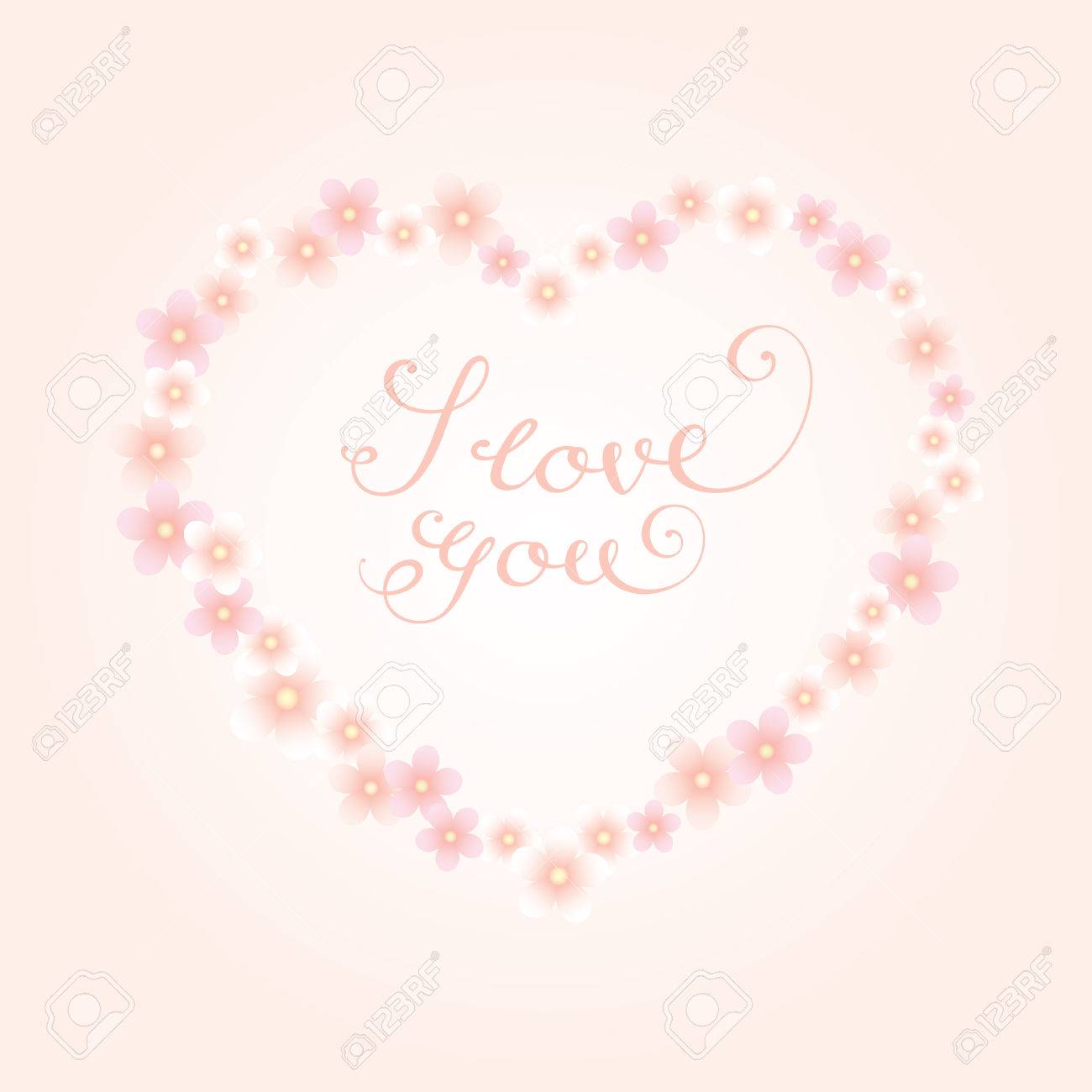 Heart Shaped Frame Made Of Flowers With Cursive Calligraphy Text I Love You Inside Royalty Free Cliparts Vectors And Stock Illustration Image