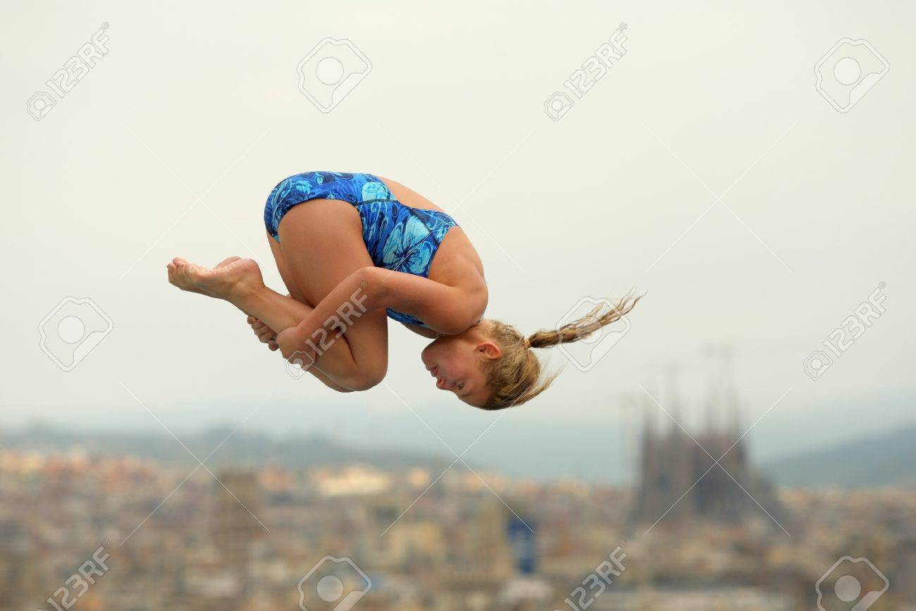 Diving Athlete In Action During A Competition Of Barcelona Diving