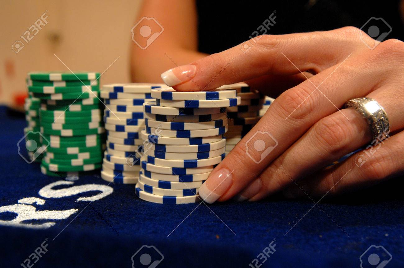 A Female With A Stack Of Poker Chips At A Home Game Stock Photo Picture And Royalty Free Image Image 1518503