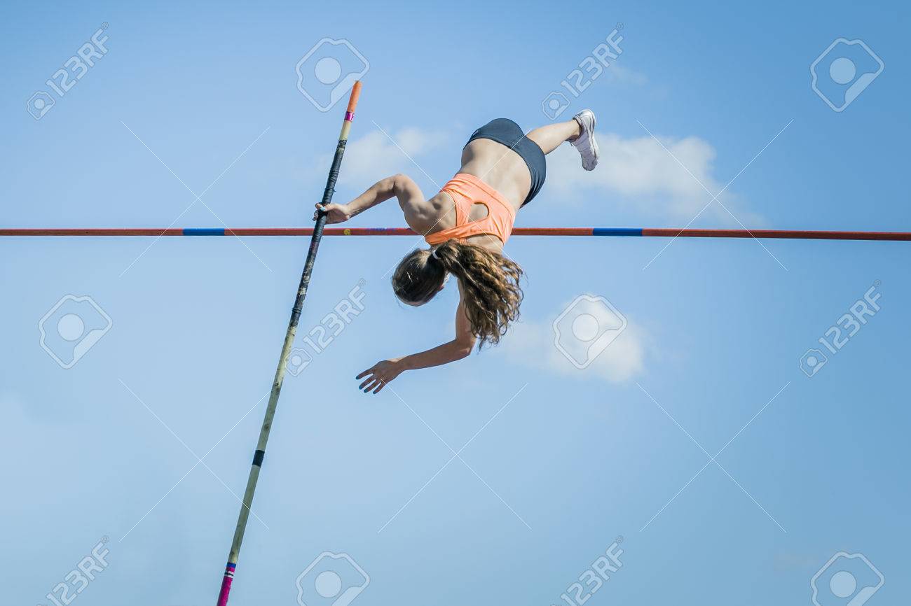 Chelyabinsk, Russia - July 24, 2015: Girl athletes pole vault during National competitions in memory of G. I. Nicewhen athletics, Chelyabinsk, Russia - July 24, 2015 - 45087500 Chelyabinsk, Russia - July 24, 2015: Girl athletes pole vault during National competitions in memory of G. I. Nicewhen athletics, Chelyabinsk, Russia - July 24, 2015 - 45087500