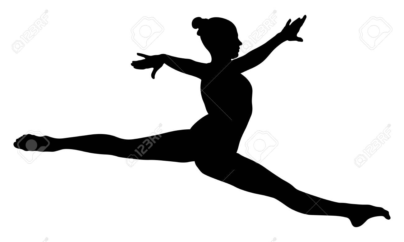 Split jump girl gymnast in competition gymnastics black silhouette. - 89841164 Split jump girl gymnast in competition gymnastics black silhouette. - 89841164