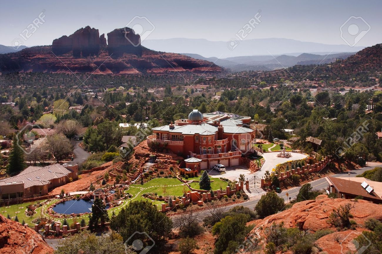 large mansion in the city of sedona arizona stock photo picture