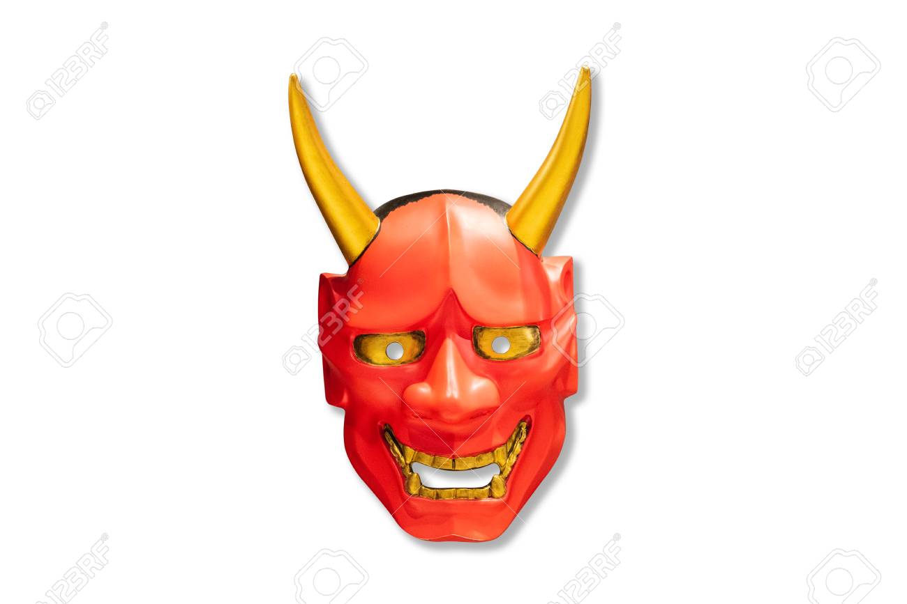traditional japanese red devil mask kabuki mask on white background japanese for mask