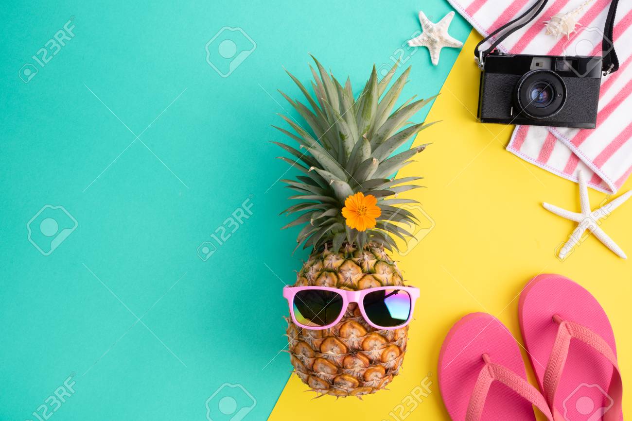 yellow box pineapple flip flops