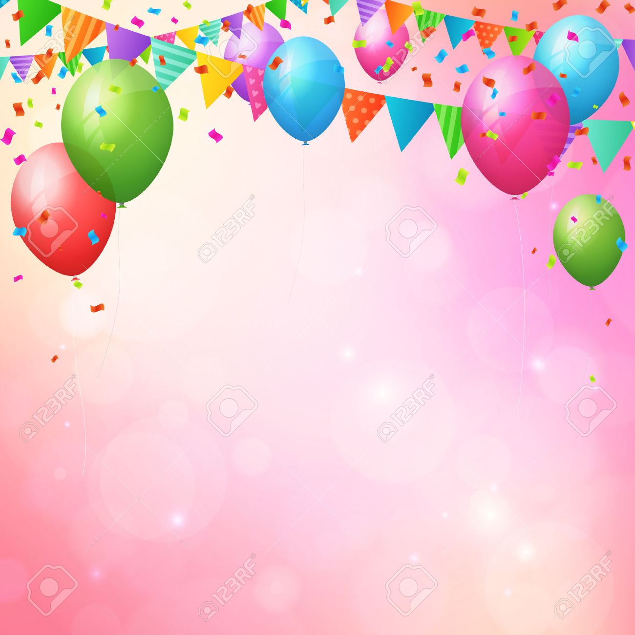 Happy Birthday Background Poster With Balloons And Flags. Layered ...