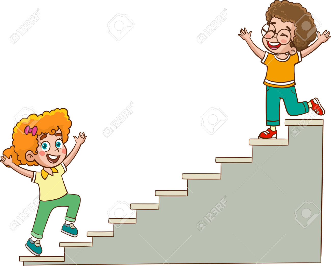 Cheerful Kids Climbing The Stairs. Vector Clip Art Illustration. Royalty  Free SVG, Cliparts, Vectors, and Stock Illustration. Image 203821244., image size:1300x1042