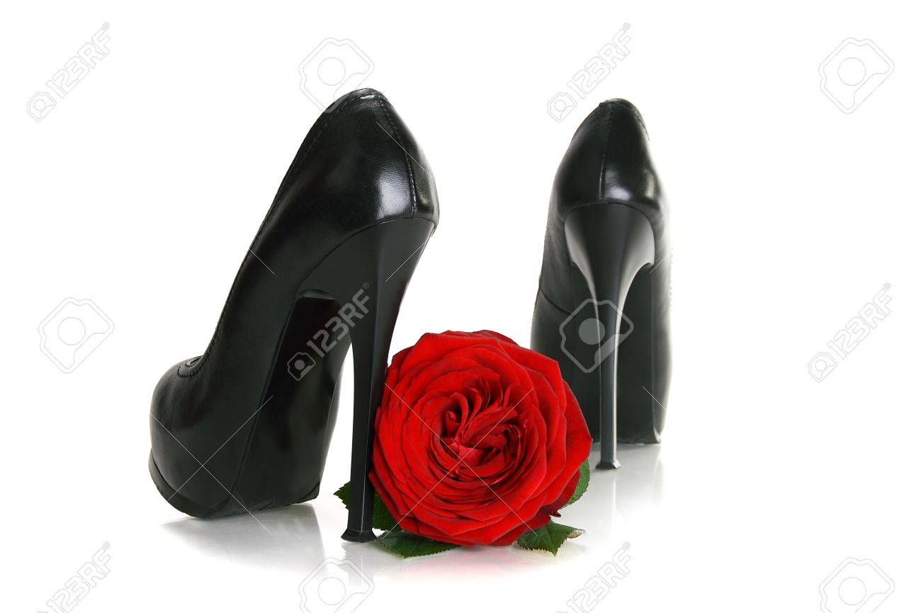 black heels with red roses