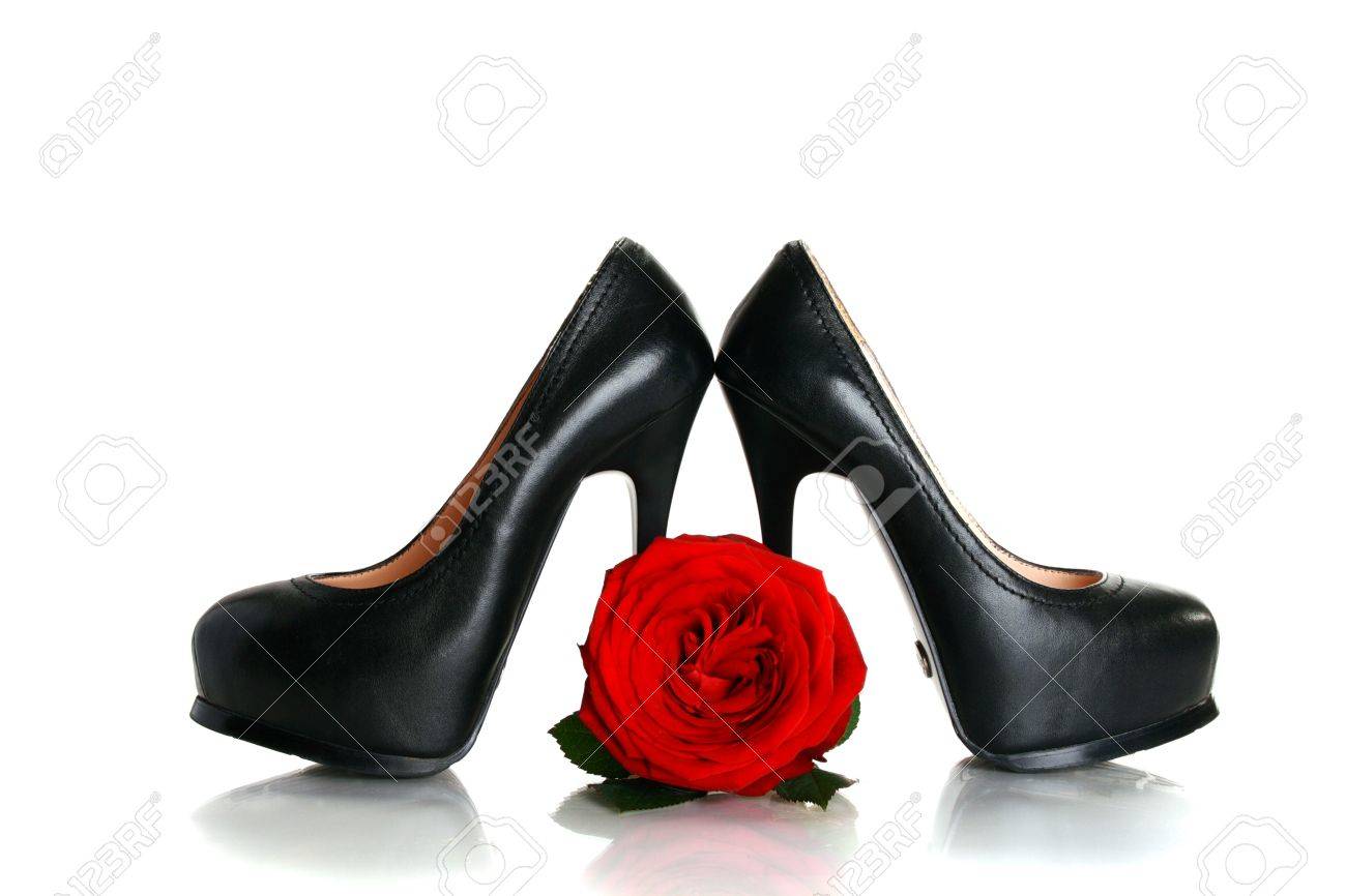 black heels with red roses