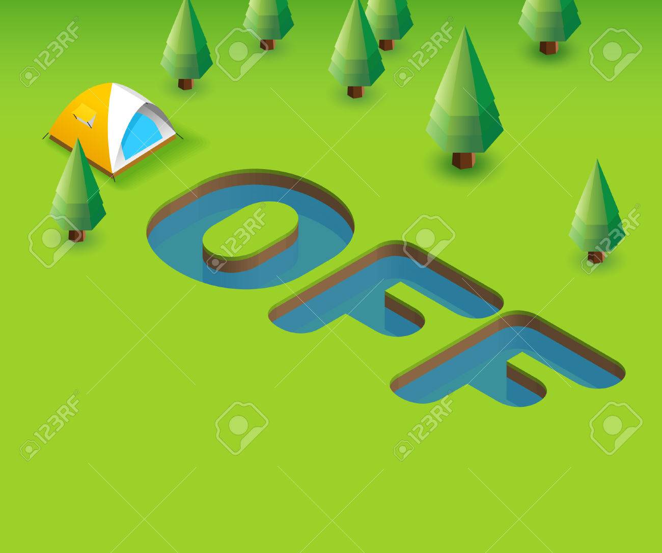 オフまたは休憩を取るします 3 D イラスト イベント招待状のグリーン ポスター テンプレート の写真素材 画像素材 Image