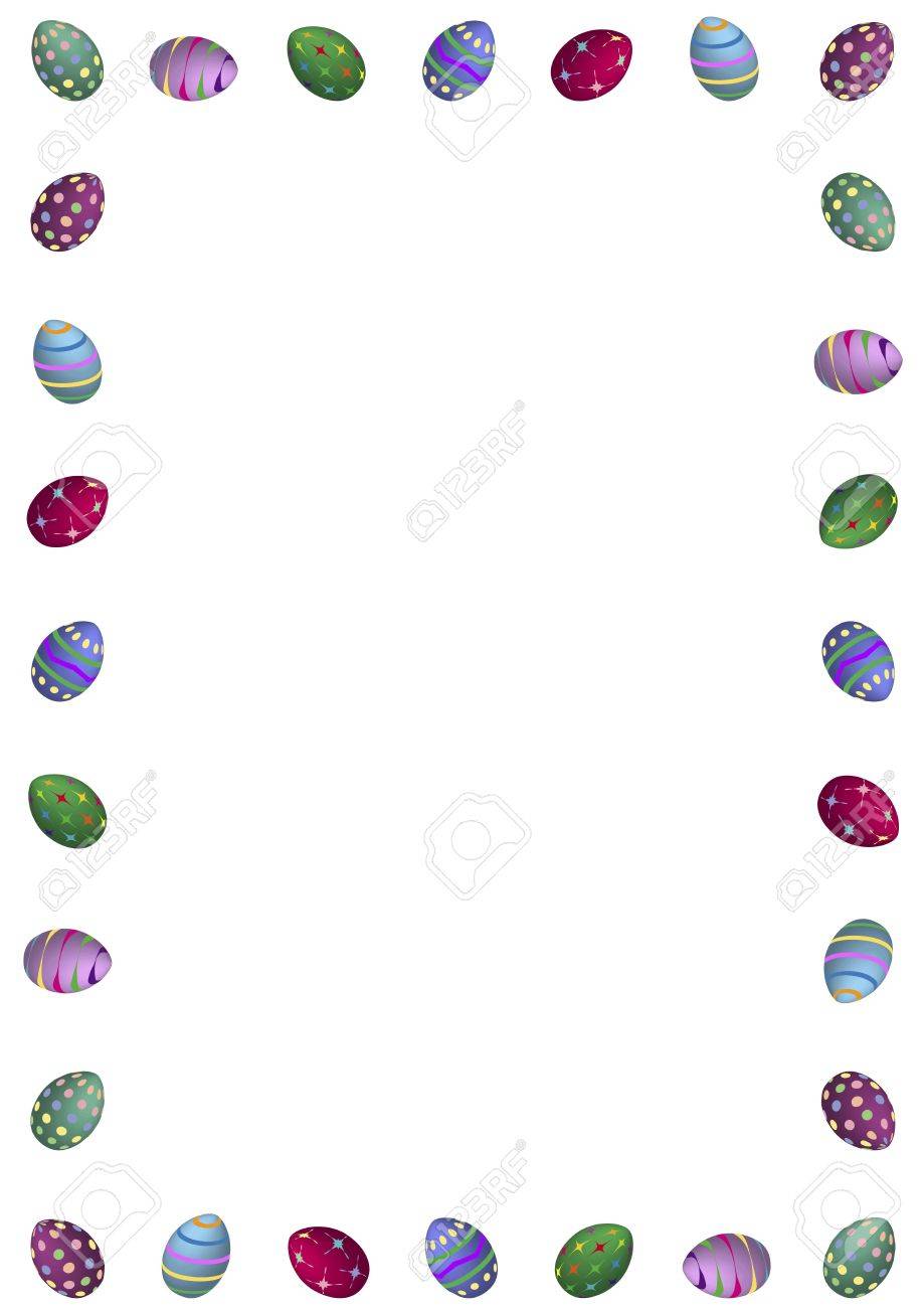 illustrated border of modern style easter eggs on white background easter eggs border