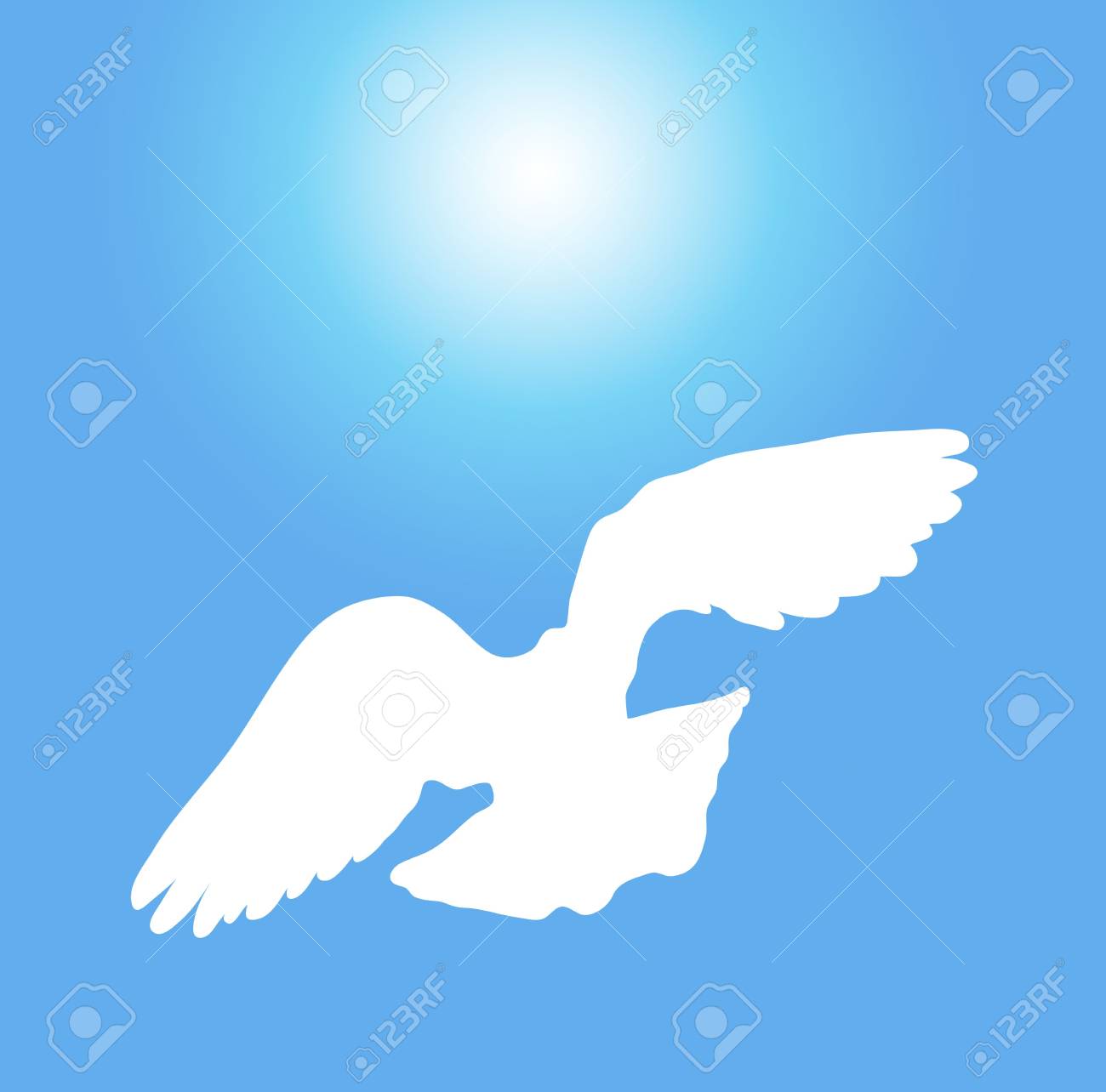 Ilustracion De Paloma Blanca Que Volaba Por El Cielo Azul Y Soleado Fotos Retratos Imagenes Y Fotografia De Archivo Libres De Derecho Image