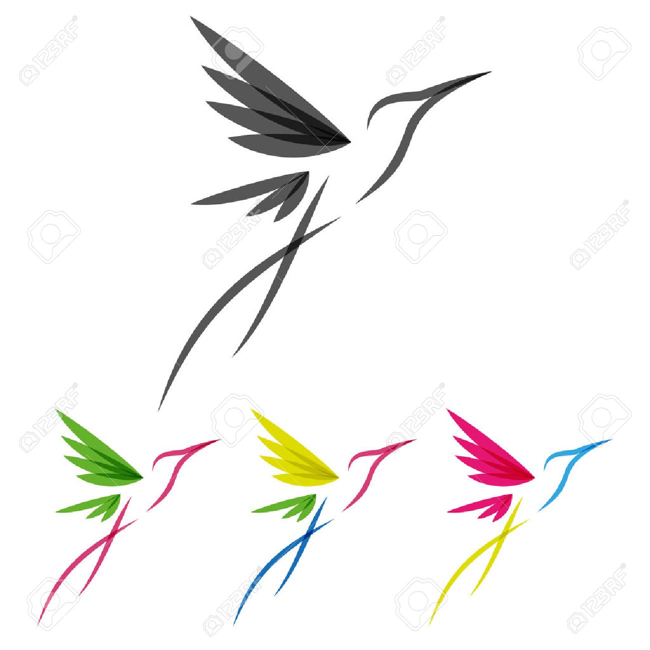 vector colored stylized tropical hummingbirds template for icon