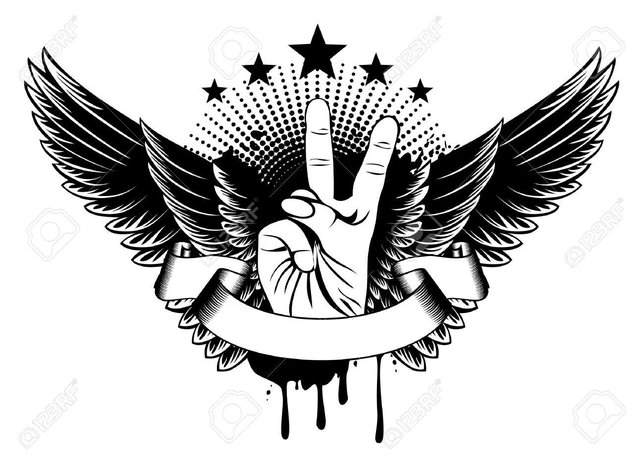 Tribal-Tattoos 14605260-Vector-illustration-t-shirt-design-symbol-victory-and-wings-Stock-Vector