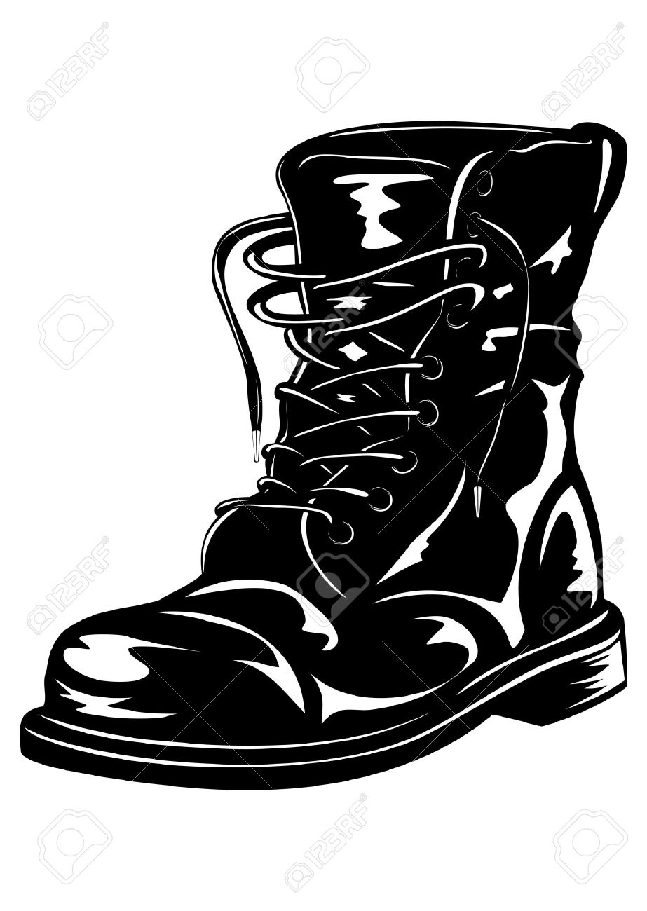 Vector illustration black leather army boot