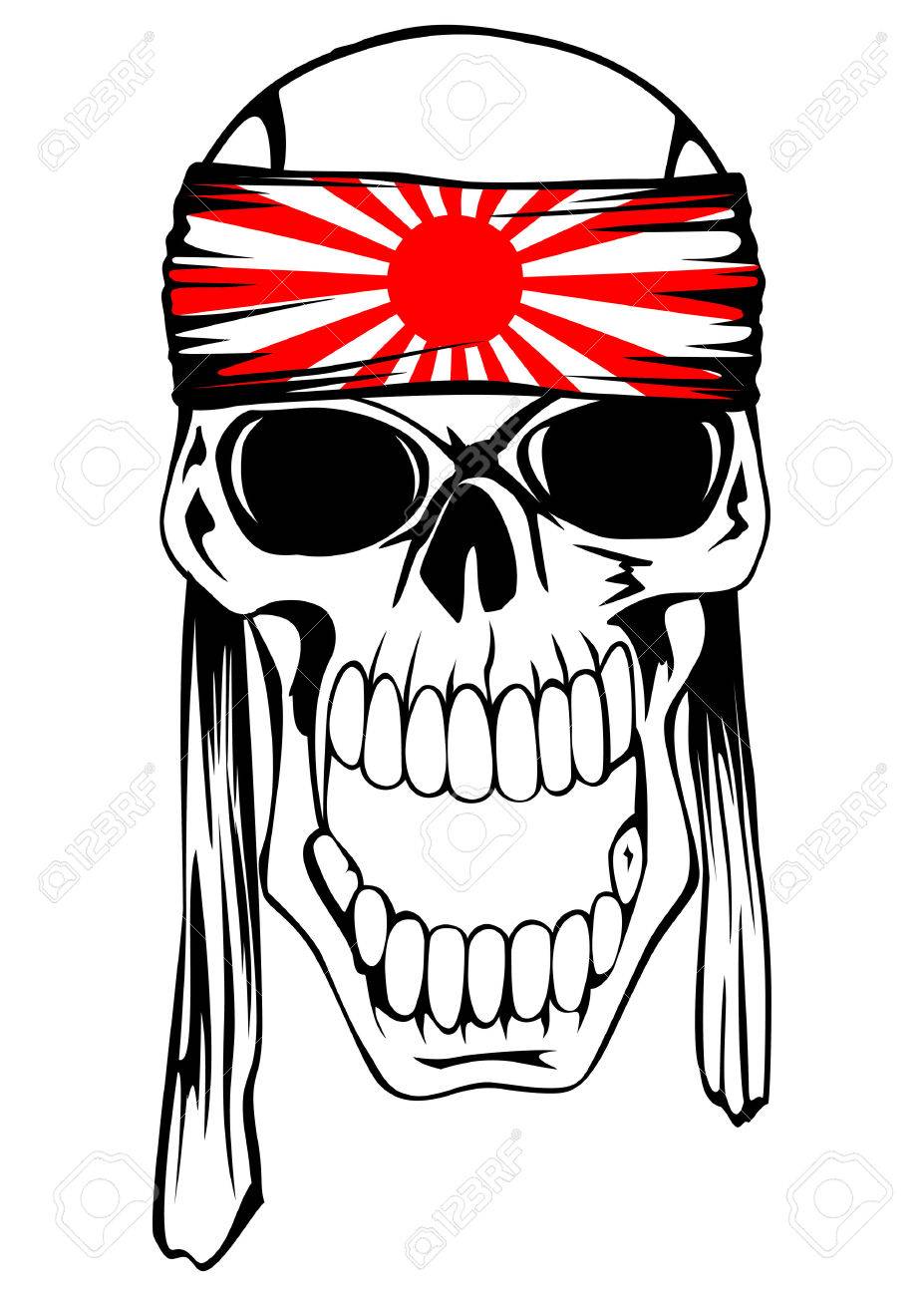 頭に包帯鉢巻と神風の頭蓋骨のベクトル イラスト のイラスト素材 ベクタ Image