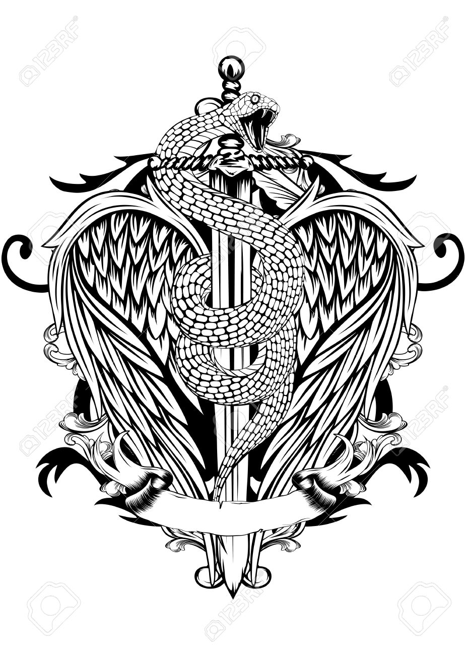 ヘビと翼の抽象的なベクトル イラスト剣のイラスト素材 ベクタ Image 3526