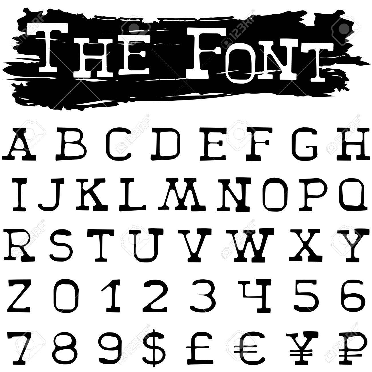 抽象的なベクトル黒フォントです。英語の文字と番号とあなたのデザインの通貨記号。のイラスト素材・ベクター Image 71453561