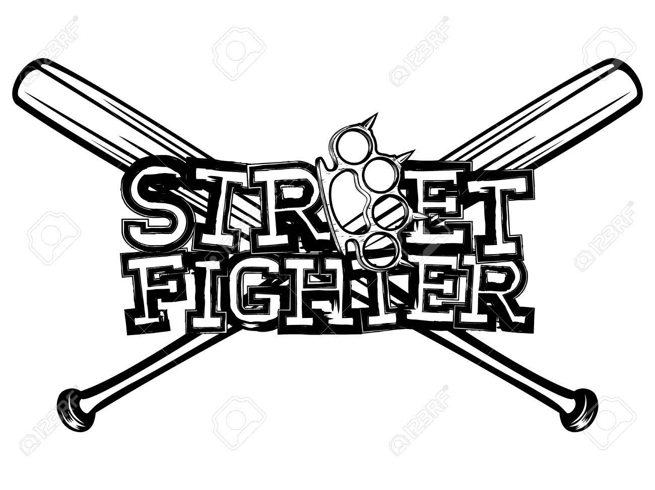 ベクトル図は コウモリと真鍮ナックルを渡った 碑文のストリートファイター タトゥーや T シャツのデザイン のイラスト素材 ベクタ Image