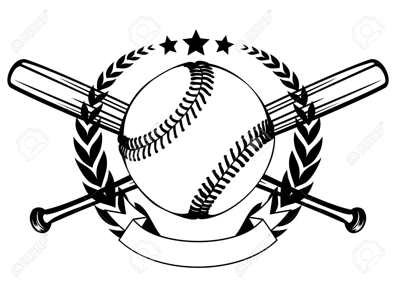 Abstract Vector Illustration Black And White Baseball Ball And Crossed Bats  And Wreath. Royalty Free SVG, Cliparts, Vectors, and Stock Illustration.  Image 80627929., image size:1300x974
