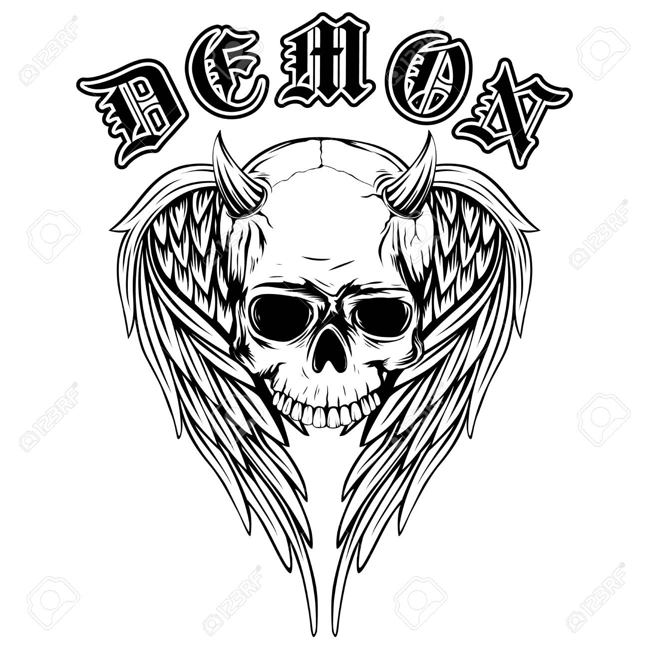 Skull With Wings - Emo Style Royalty-Free Stock Image - Storyblocks