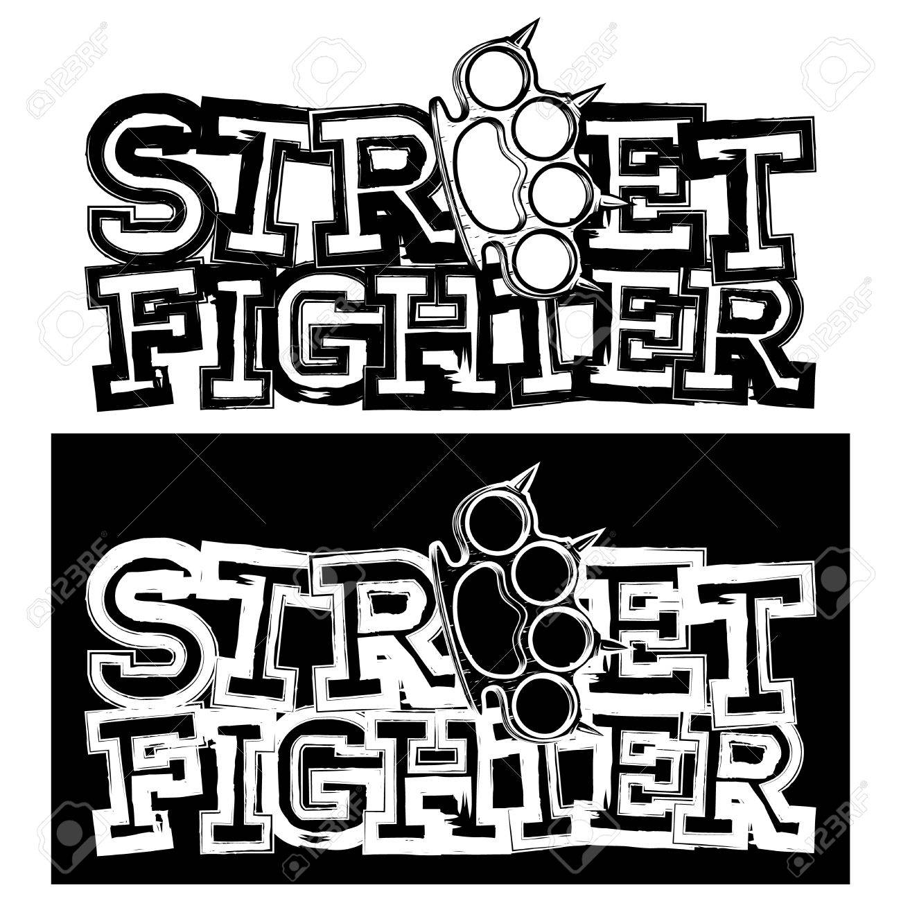 碑文ストリートファイターと真鍮ナックル タトゥーや T シャツのデザイン のイラスト素材 ベクタ Image