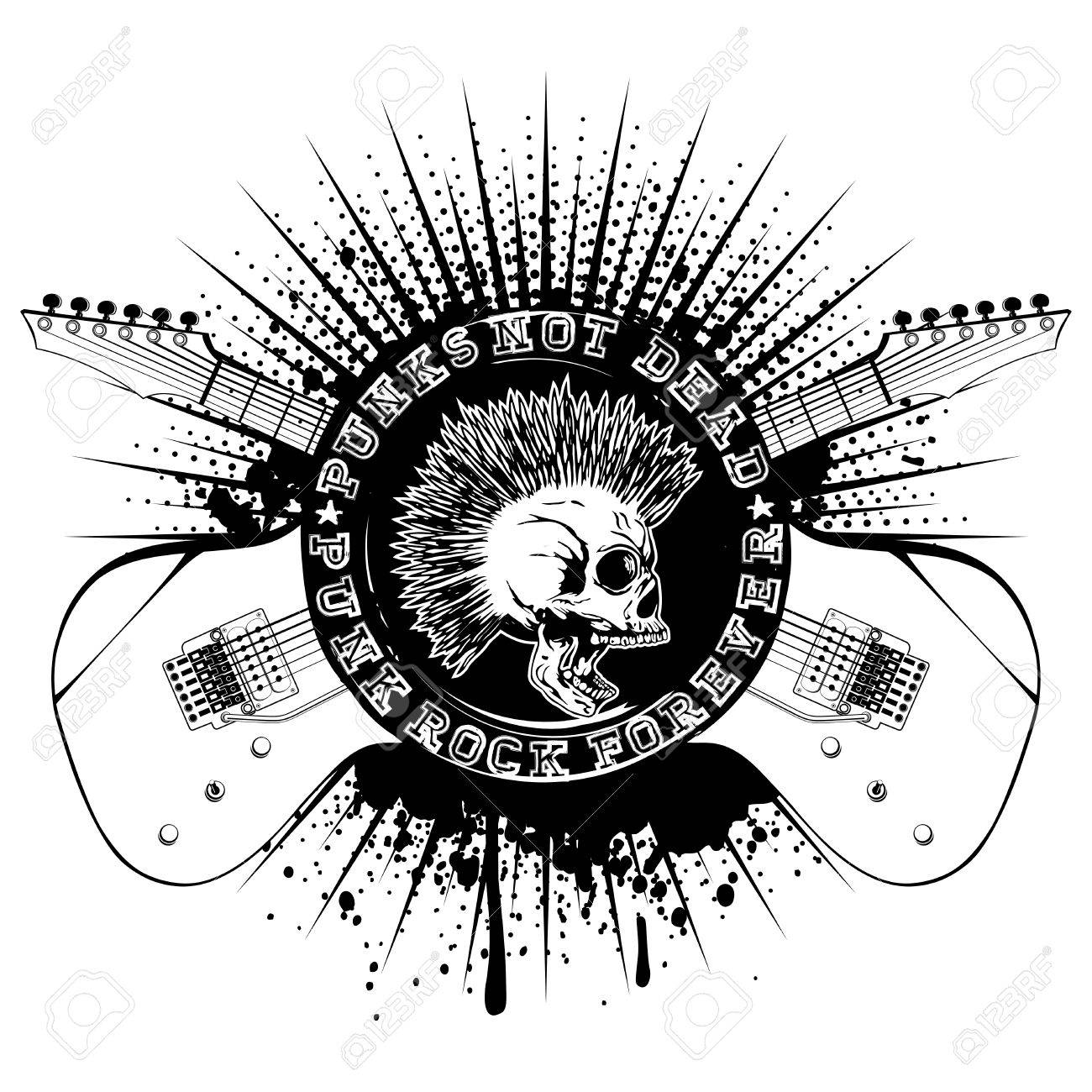 skull with mohawk and lettering punk not dead and punk rock forever
