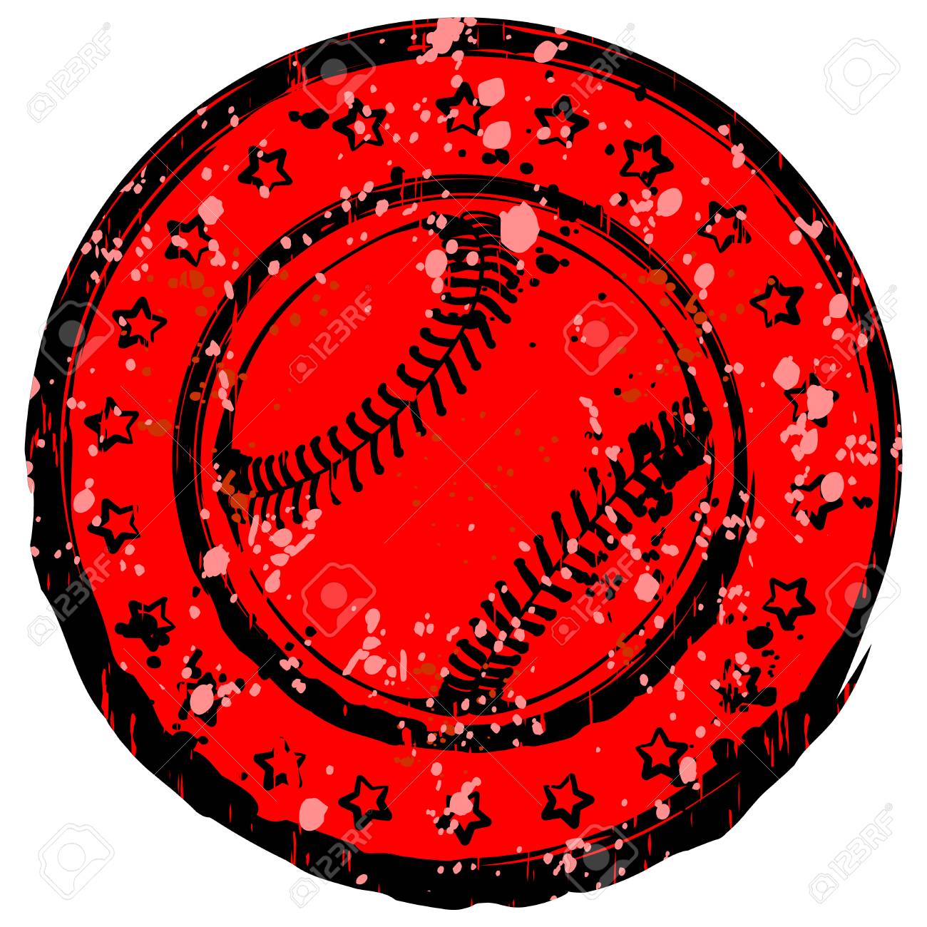 Timbre Noir Et Rouge Abstract Vector Illustration Avec Balle De Baseball étoiles En Cercle Concevoir Pour Le T Shirt De Tatouage Ou Dimpression