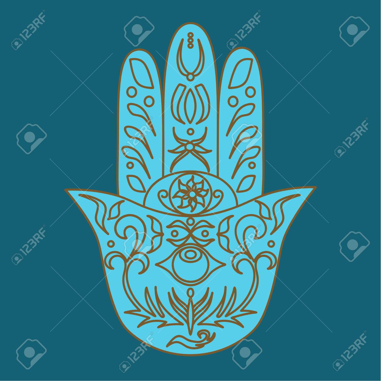 Elegante Mano Adornado Dibujado Hamsa Mano De Fátima Buena Suerte Y Amuleto De Protección En Las Culturas Judías Indios árabes Ornamental Aislado Vector Illustration Card Con El Símbolo De La Fuerza Y La