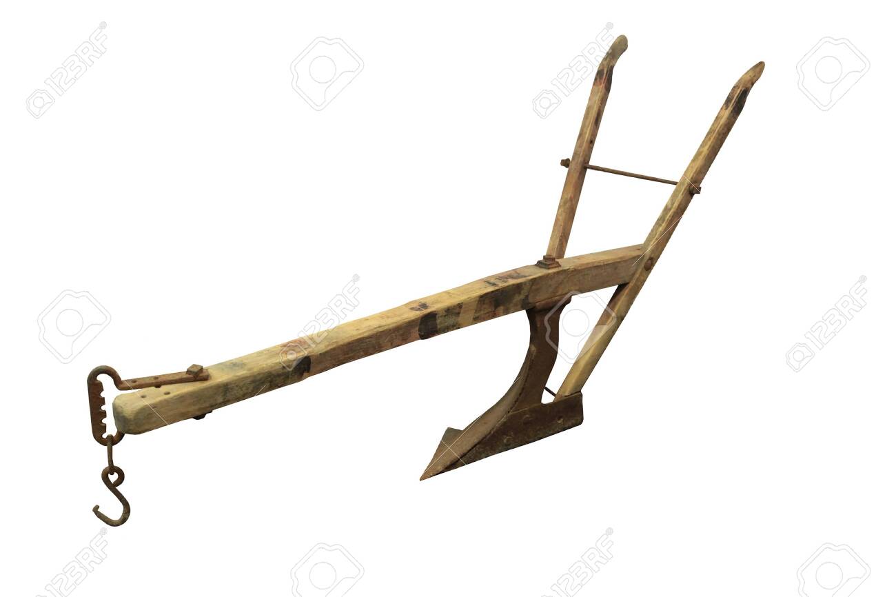 Image Of Wooden Plow For Plowing In Harness Isolated On White Background  Stock Photo, Picture And Royalty Free Image. Image 136062653.