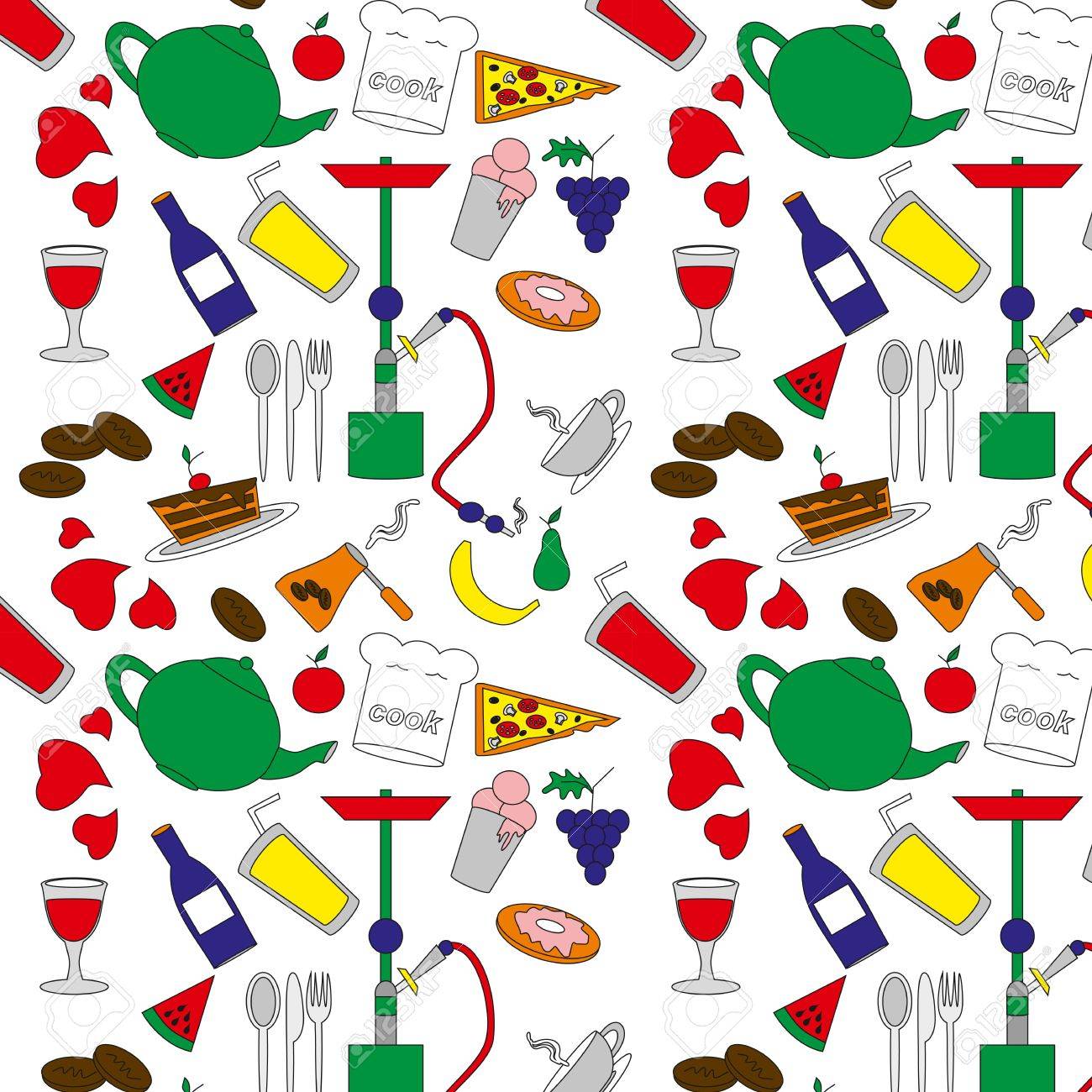 Pattern Con Un Caffè, Un Esempio Di Oggetti Di Cucina, Un Narghilè E ... Pattern Con Un Caffè, Un Esempio Di Oggetti Di Cucina, Un Narghilè E ...
