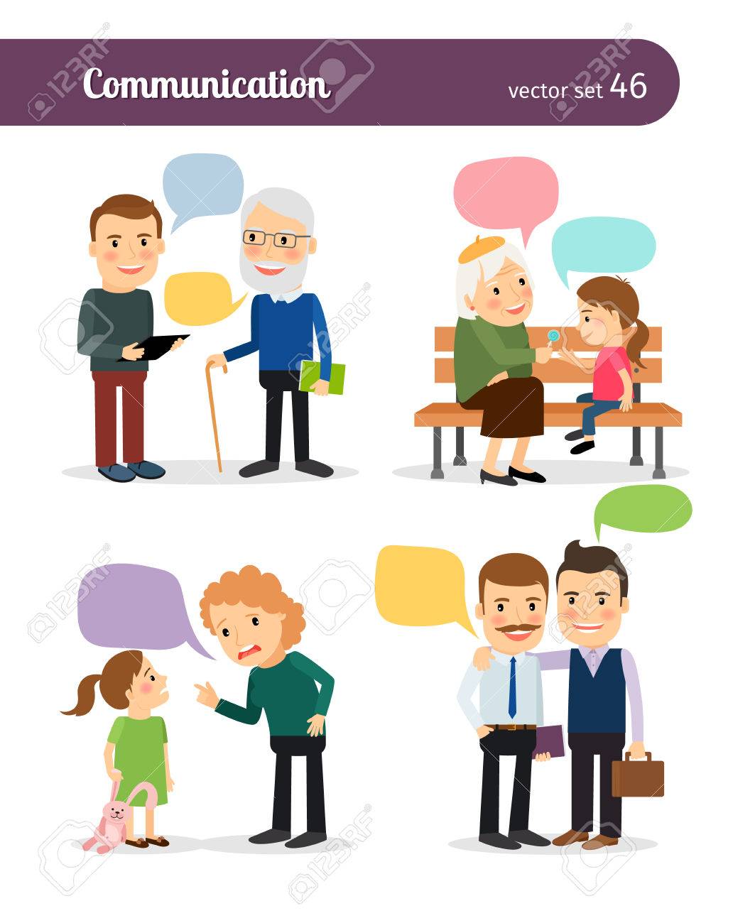 Characters With Speech Bubbles Colleagues And Superiors Parents And Children Royalty Free Cliparts Vectors And Stock Illustration Image