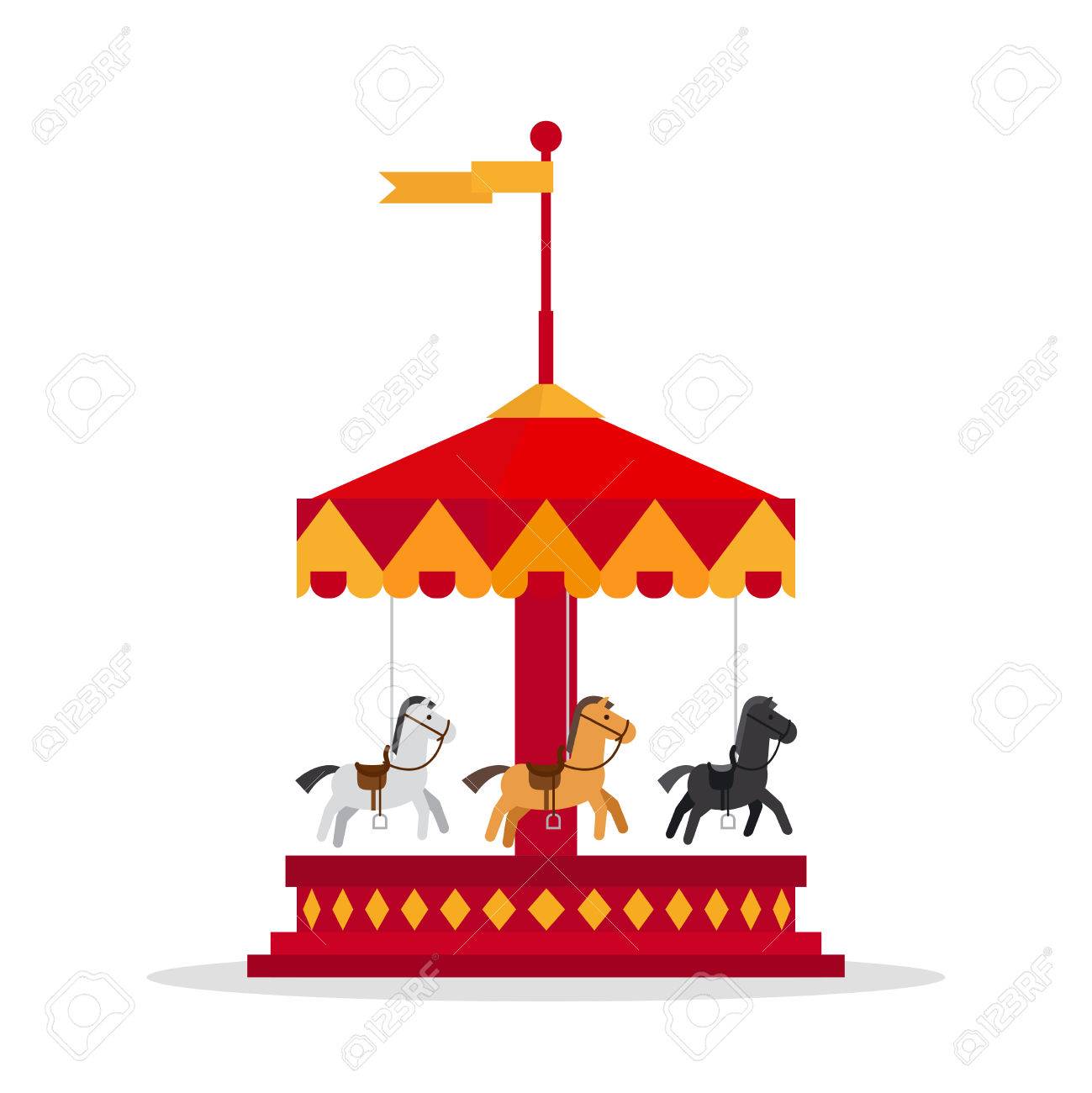 kids carnival carousel in flat style merry go round vector